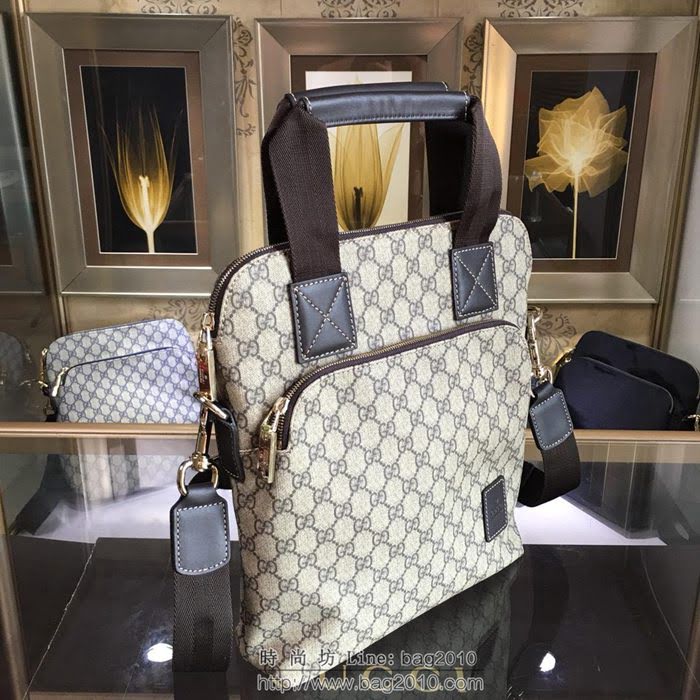 GUCCI 古馳男包 新款 854362 Gucci專用進口雙G防水料配頭層牛皮 中號 男士手提包